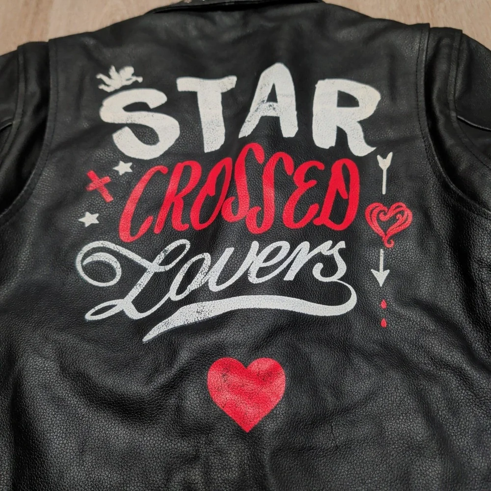 Reclaimed Vintage Studded Leather Biker Jacket Womens L Black Star Crossed Moto - Picture 8 of 11